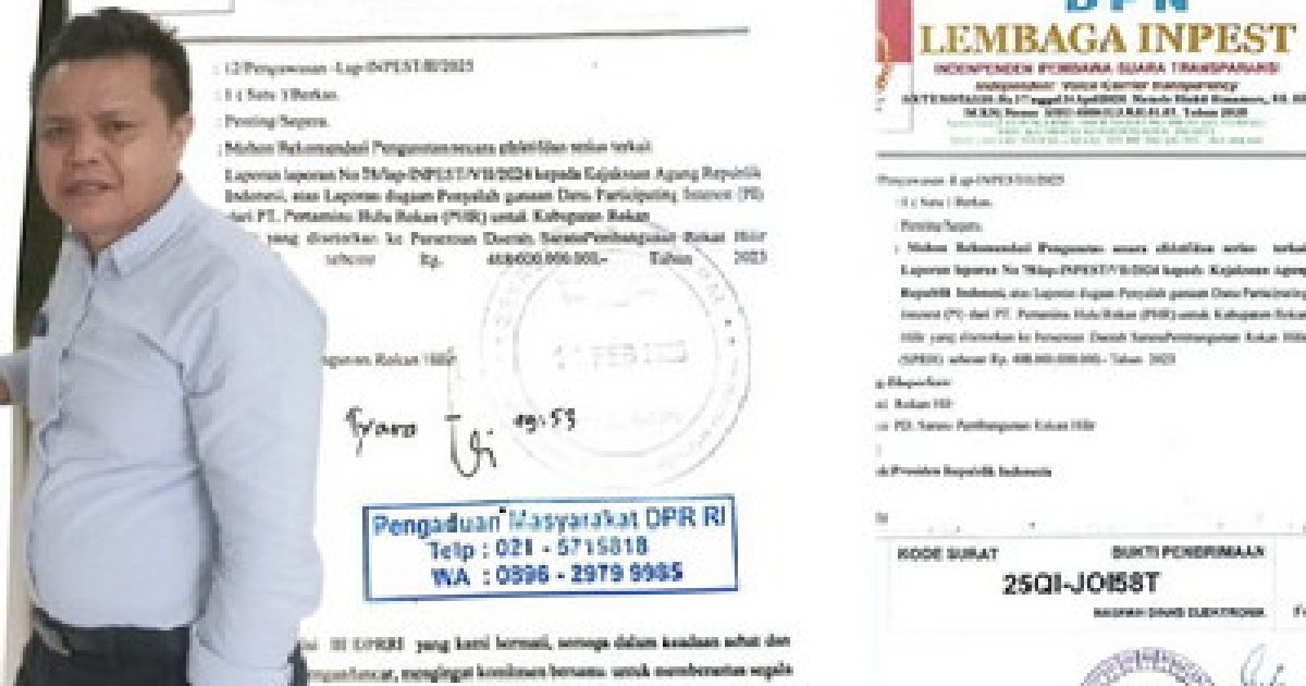 Ketua Umum (Ketum) Independen Pembawa Suara Transparansi (INPEST), Ir. Ganda Mora SH., M.Si dan Surat bukti laporan. (Poto/istimewa).