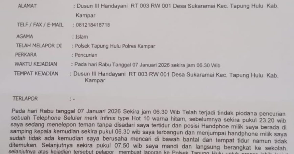 Surat Laporan polisi (photo/ist)